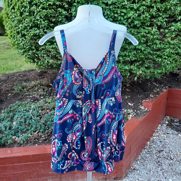 Lands' End Swim Paisley Slimming Blouson Padded Bra Tankini Top 16W Navy Multi - Picture 14 of 14